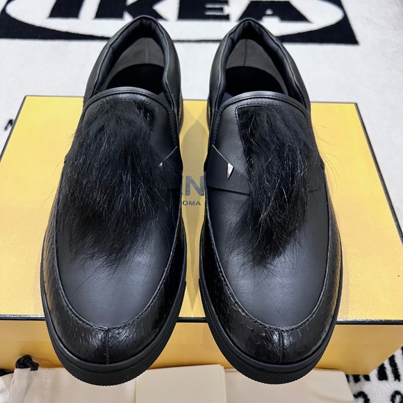 Fendi Bag Bug With 100% Real Nutria Silver Fox Fur Slip-On Leather Shoes main image 7